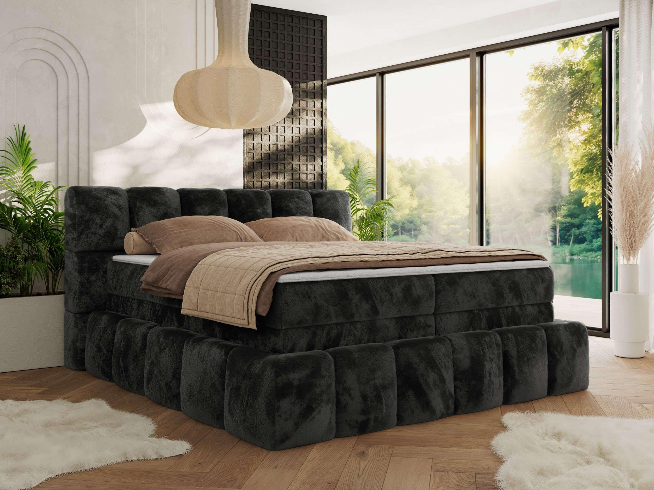 BOXSPRINGBETT NIRA KING 180/200 Dunkelgrau Plüsch - H4 - Dunkelgrau, Holz/Textil (180/200cm) - MKS
