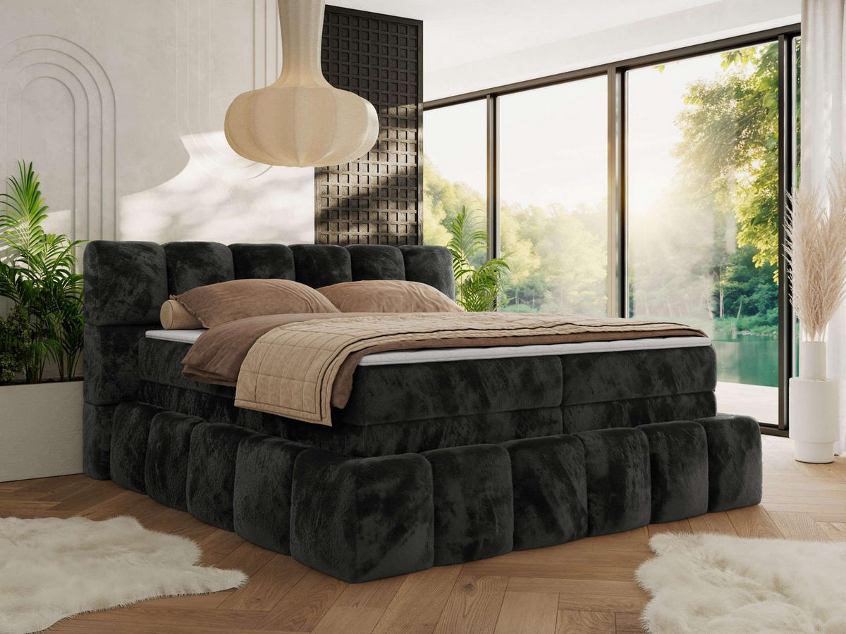 BOXSPRINGBETT NIRA KING 180/200 Dunkelgrau Plüsch - H4 - Dunkelgrau, Holz/Textil (180/200cm) - MKS