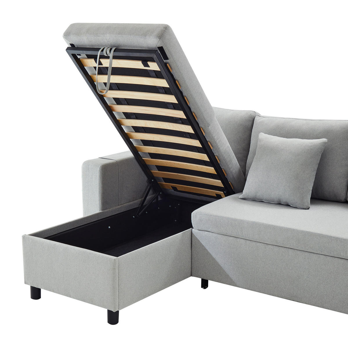 ECKSOFA L-Form mit Chaiselongue & Stauraum grau Leinen 219,5/142,5/83 cm - Grau, Textil (219.5/142.5cm) - OKWISH