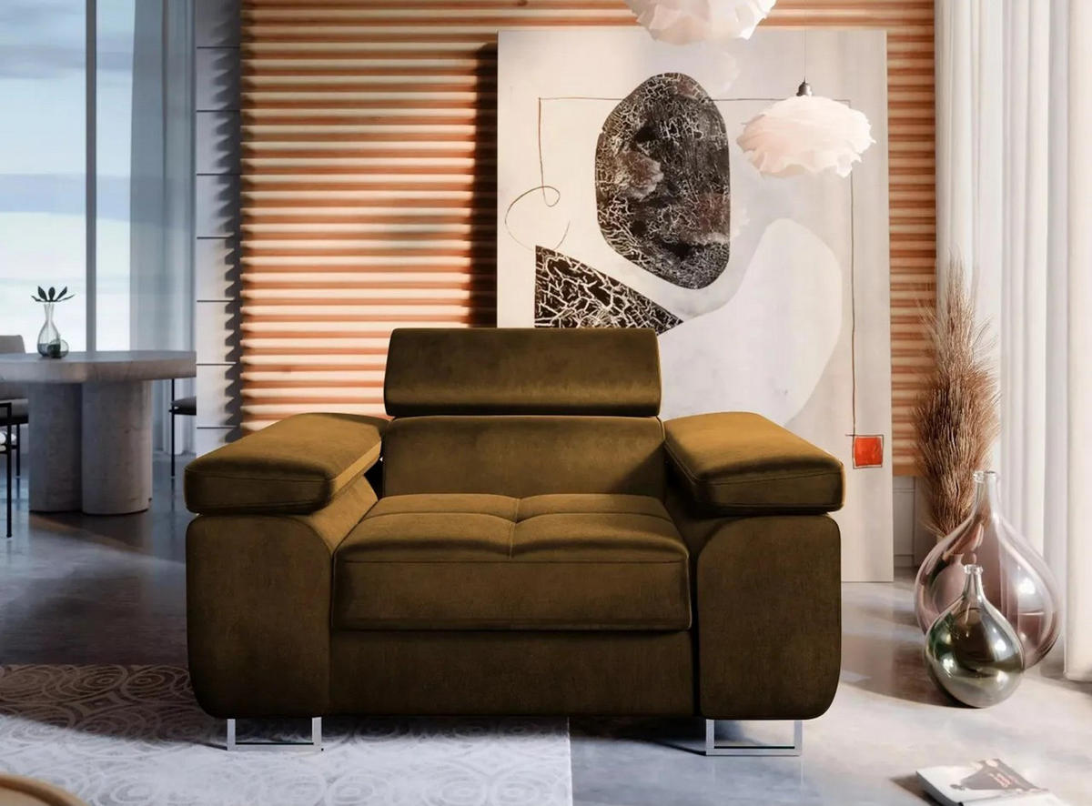 SESSEL WILD mit verstellbare Kopfstütze Velours Gold - Chromfarben/Goldfarben, Holz/Textil (138/100/101cm) - Muffo