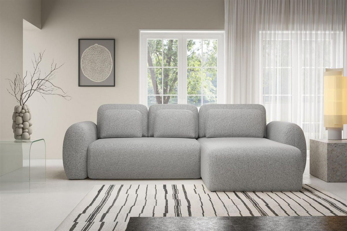 ECKSOFA Gaston Mit Schlaffunktion - Hellgrau, Holzwerkstoff/Textil (304/190cm) - Fun Möbel