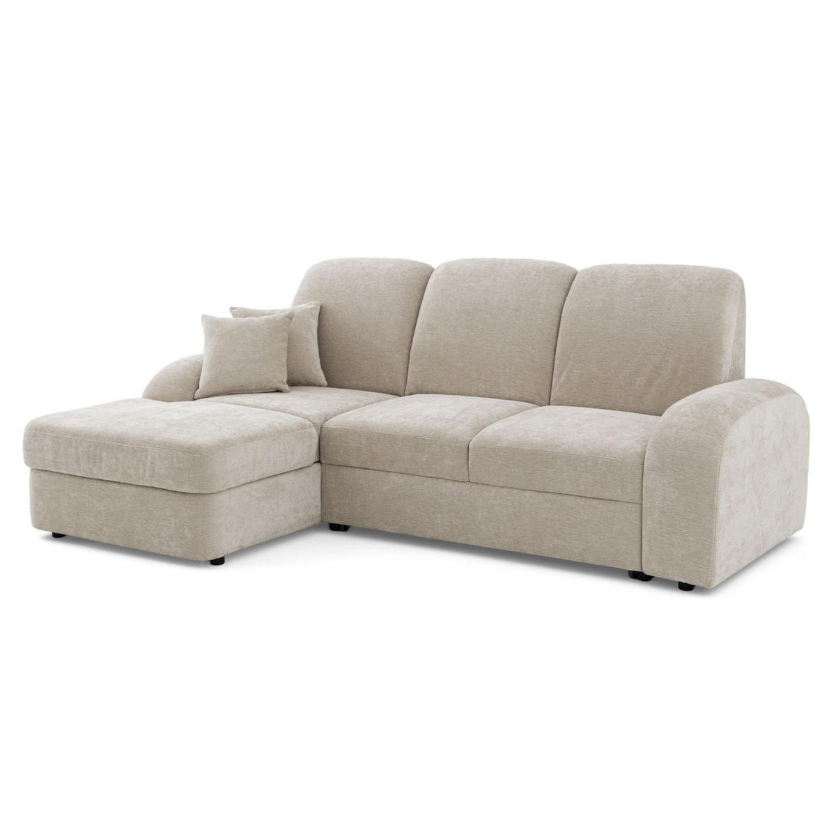 ECKSOFA VIBE S Links mit Schlaffunktion 130x202 Chenille Beige - Beige/Schwarz, Holz/Kunststoff (255/156cm) - Muffo
