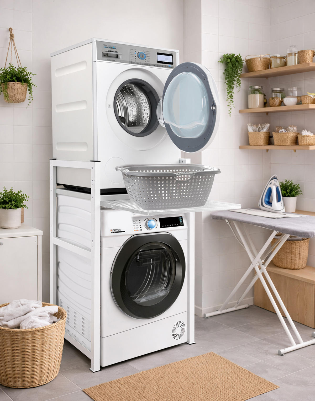 WASCHMASCHINENREGAL 73x64x110 cm - Weiß, Metall (73/110/64cm) - QUICK STAR