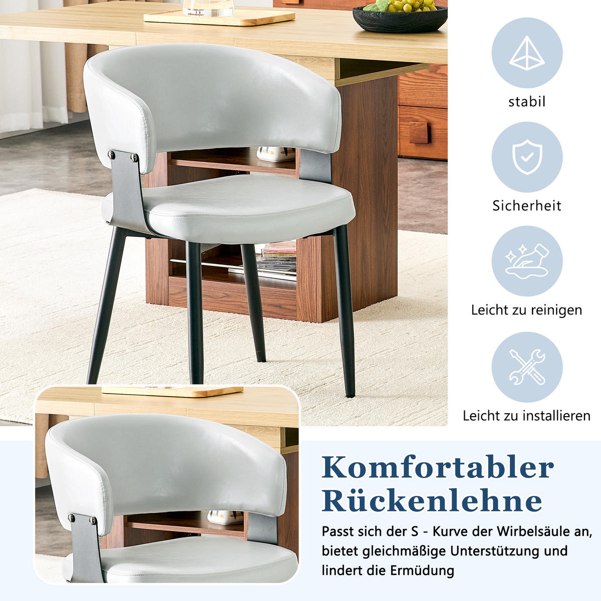ARMLEHNSTUHL-SET DE-36713 2 Stück im Mid-Century-Modern-Stil Grau - Grau, Metall (48/77.3/46.5cm) - ComfortXL