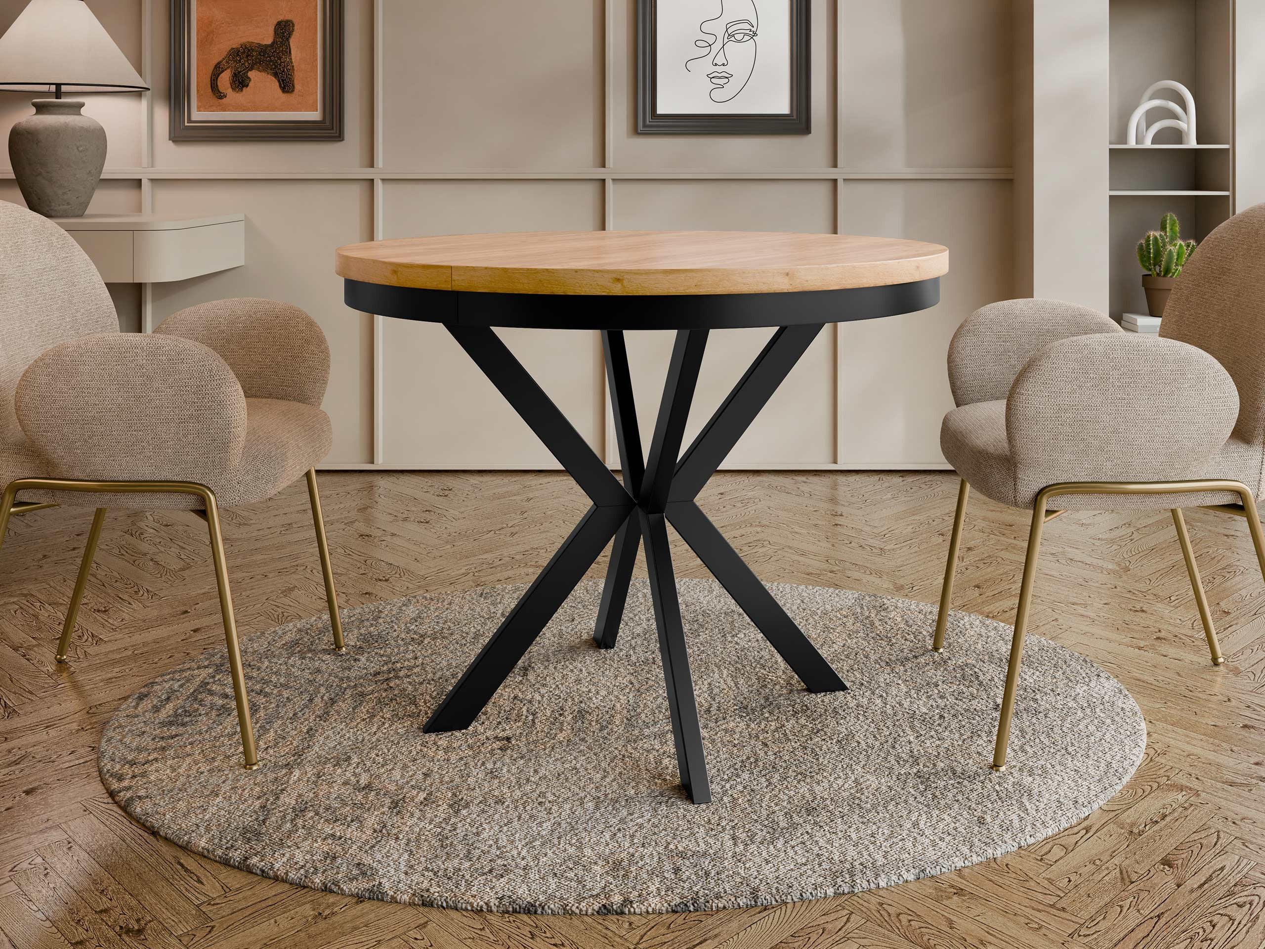 ESSTISCH ausziehbar Edder 120 - Eichefarben/Schwarz, Holzwerkstoff/Metall (120/120/76cm) - MIRJAN24