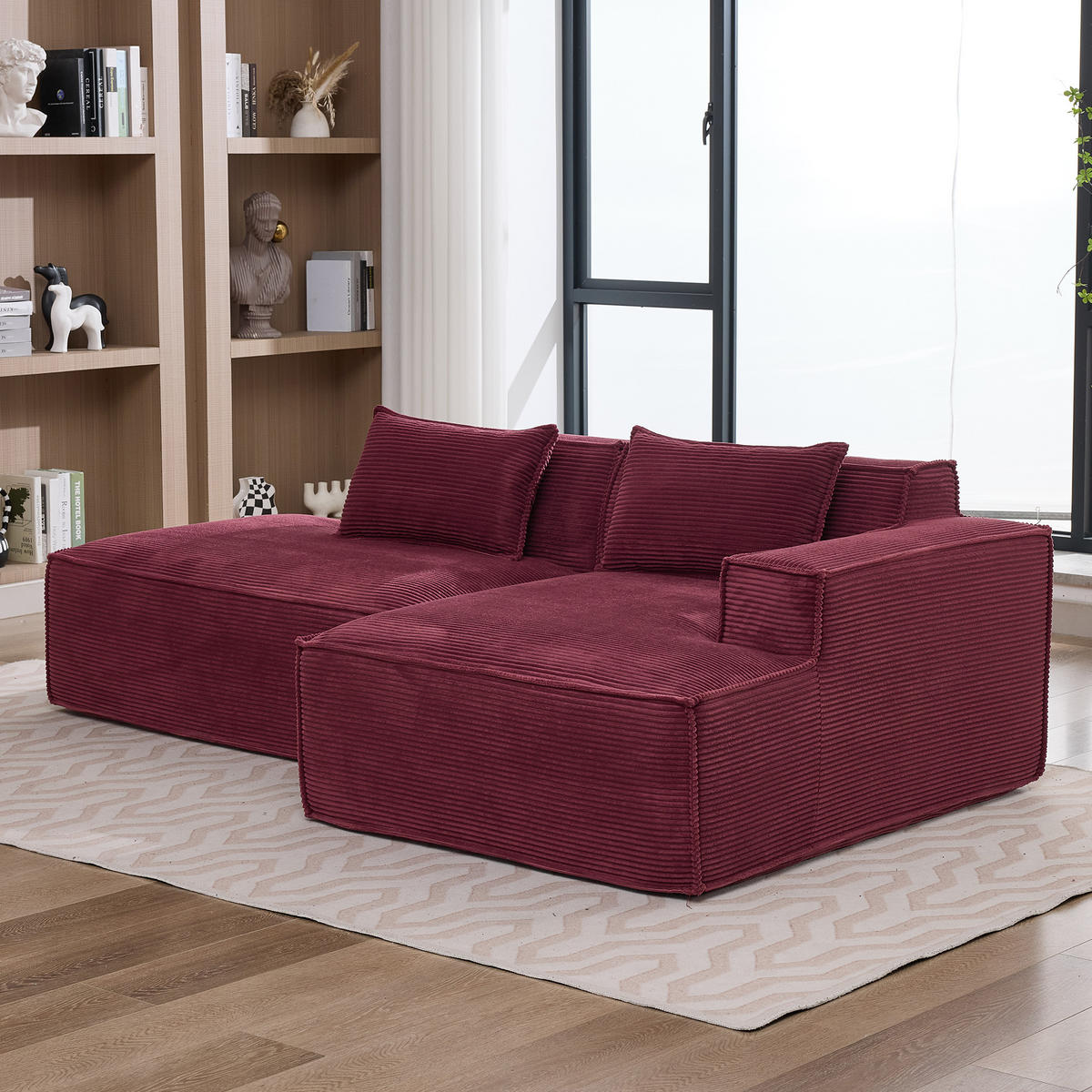 ECKSOFA Polyester Rot mit 2 Kissen - Weinrot, Textil (235/129cm) - WISHDOR