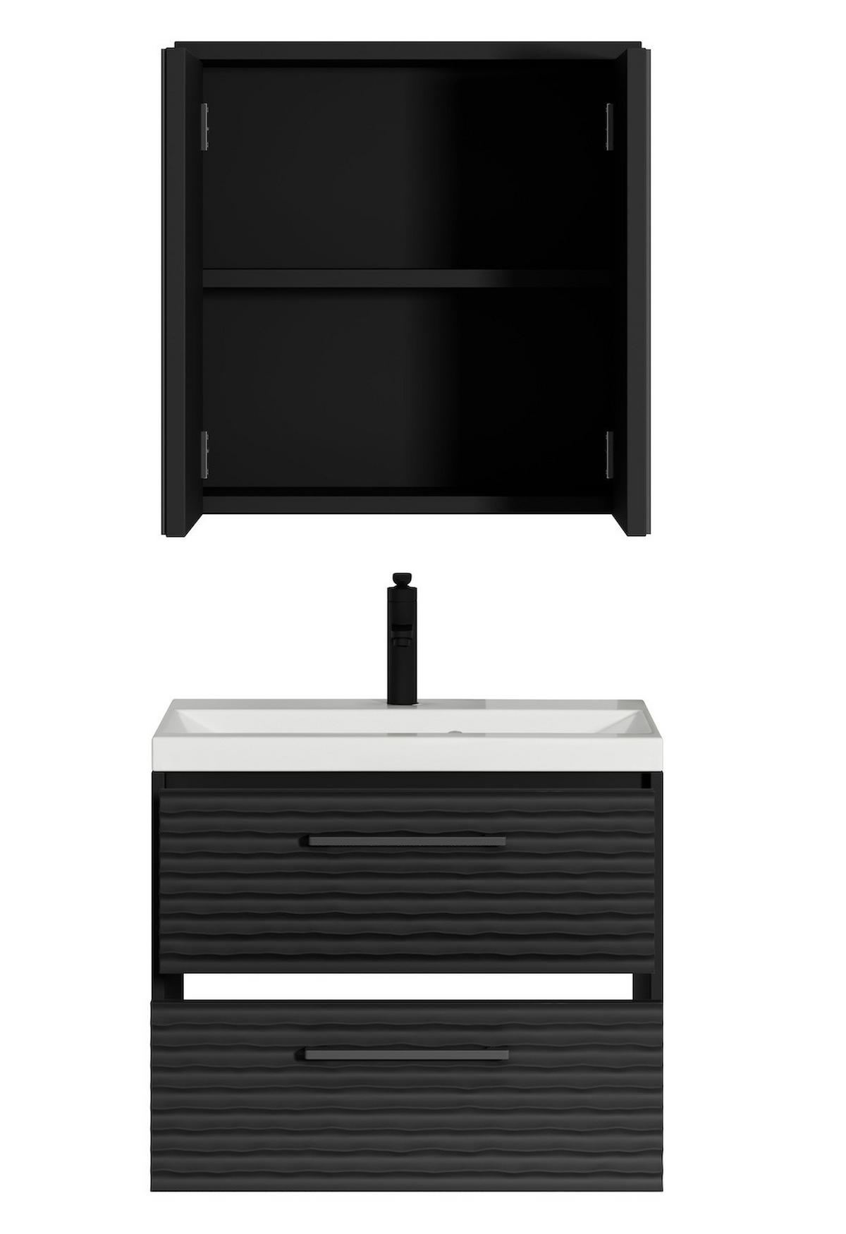 BADMÖBEL-SET Etna 3 Teile Schwarz Matt - 60 x 35 x 51 cm - Schwarz, Holz (60/53/35cm) - Badplaats