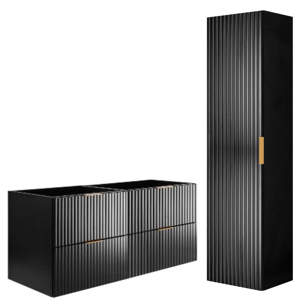 BADMÖBEL-SET 2-tlg Schwarz matt 120/57/46 cm und 35/136/27 cm - Schwarz, Holzwerkstoff (120/57/46cm) - Rodan