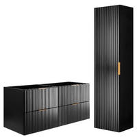 BADMÖBEL-SET 2-tlg Schwarz matt 120/57/46 cm und 35/136/27 cm - Schwarz, Holzwerkstoff (120/57/46cm) - Rodan