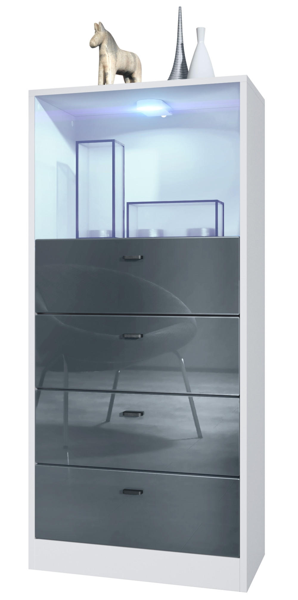 KOMMODE Pino Fronten in Grau Hochglanz - Grau, Holzwerkstoff (56/125/36cm) - Vladon