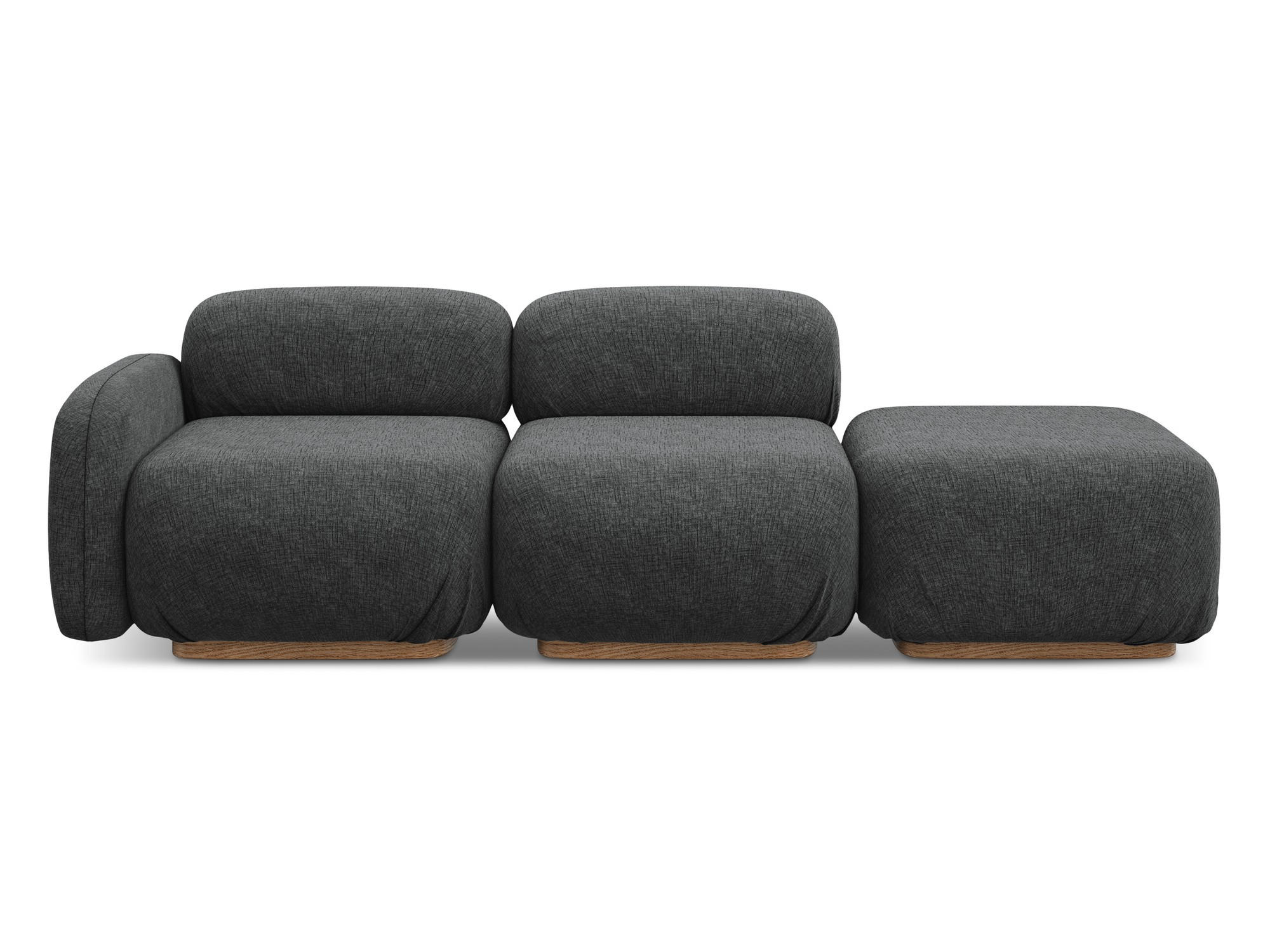 3-SITZER SOFA Rechts Chenille Stoff Grau - Dunkelgrau/Braun, Holz/Textil (258/73/95cm) - Makamii