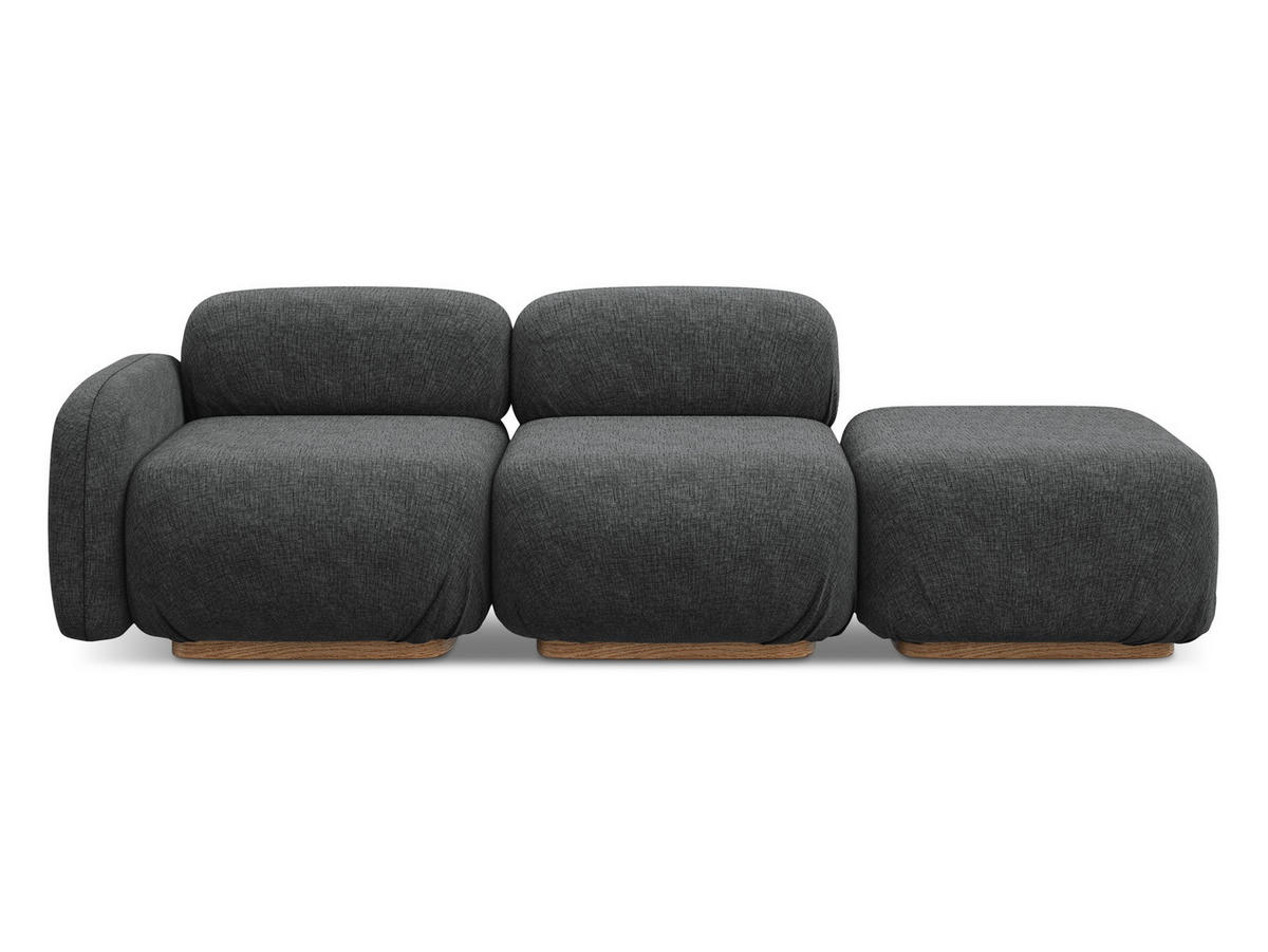3-SITZER SOFA Rechts Chenille Stoff Grau - Dunkelgrau/Braun, Holz/Textil (258/73/95cm) - Makamii