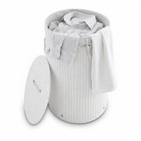 WÄSCHEKORB Weiß Bambus rund mit Deckel faltbar 70 l - Weiß, Holz/Textil (41/65/41cm) - Relaxdays