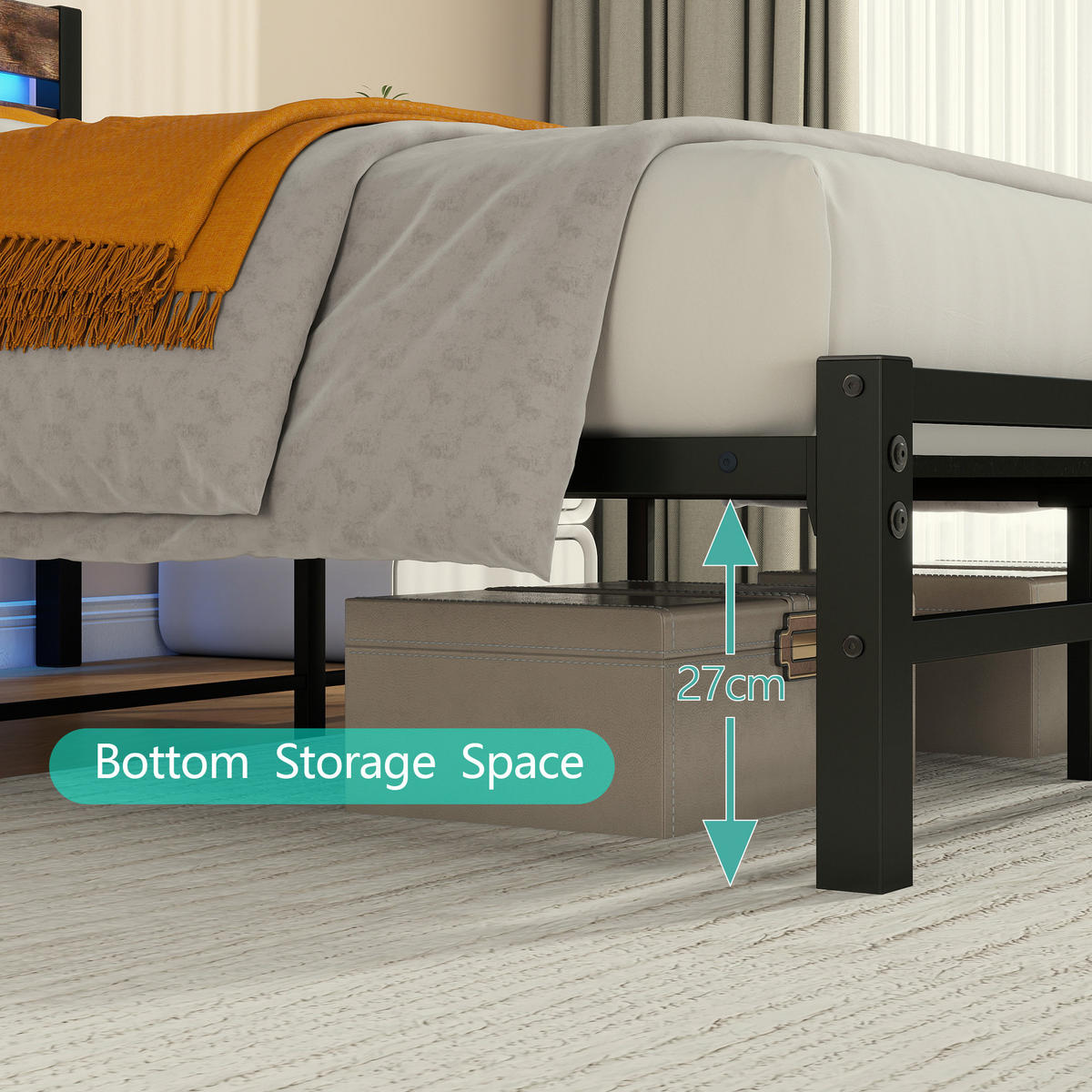 METALLBETT 140/200 cm Braun mit USB-Ladestation und LED-Bettrahmen - Braun, Metall (140/200cm) - Oxeza