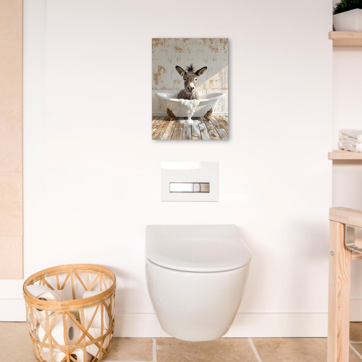 LEINWANDBILD Esel - Tiere - Badewanne - Schaumstoff 30x40 cm - Weiß, Textil (30/40cm) - MuchoWow