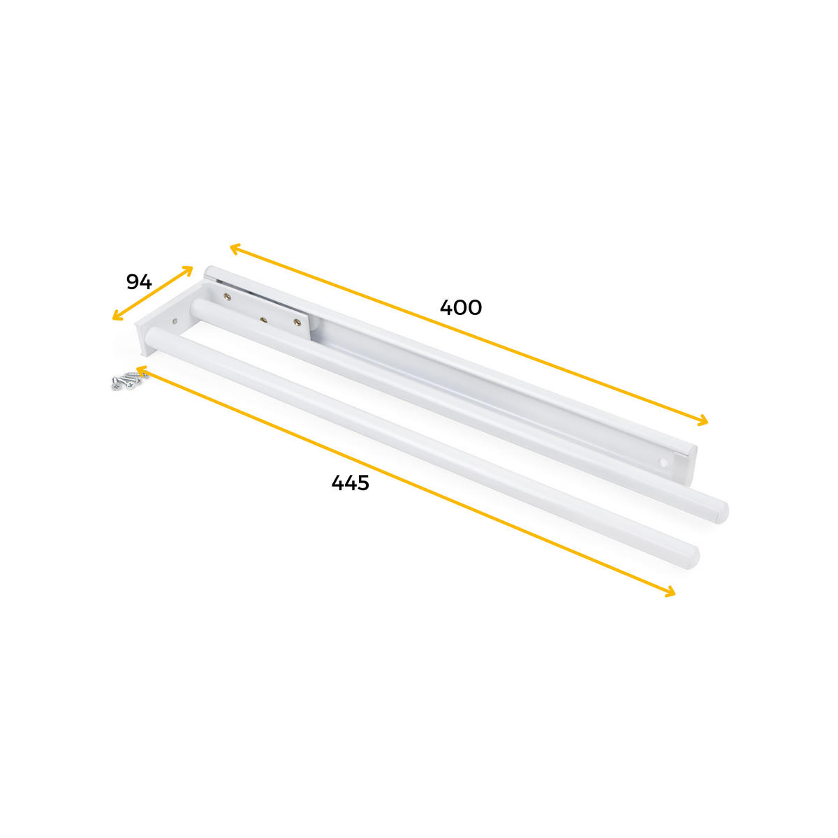HANDTUCHHALTER, ausziehbar, 2 Arme, Aluminium, weiss lackiert - Weiß, Metall (9.4/4/44.5cm) - EMUCA