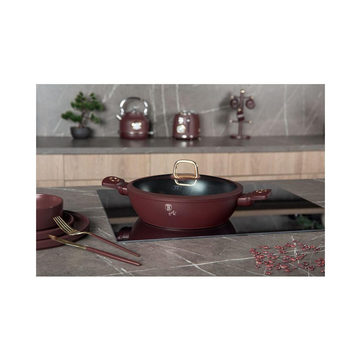 TOPF Burgunderrot 28/28/7.5 cm BH8038 - Bordeaux, Metall (28cm) - Berlinger Haus