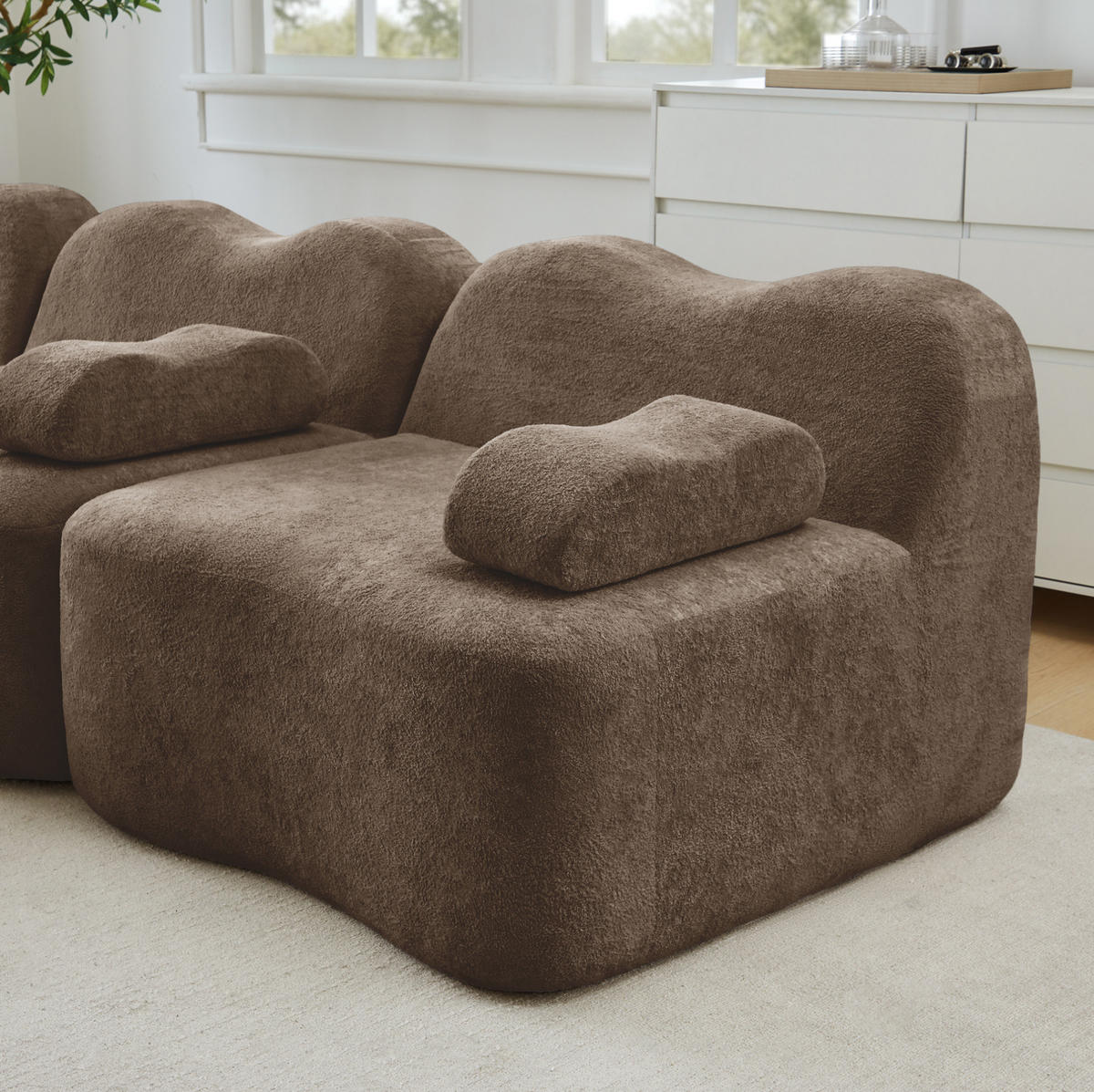 SOFA 192/98/70 cm in Braun aus Samt, rahmenlos und ohne Aufbau - Braun, Textil (98/70/192cm) - Flora Grace