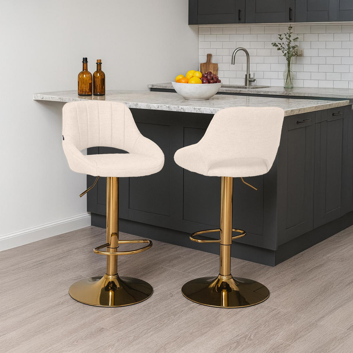 BARHOCKER Stoff Creme - Goldfarben/Creme, Textil/Metall (47/85/48cm) - CLP