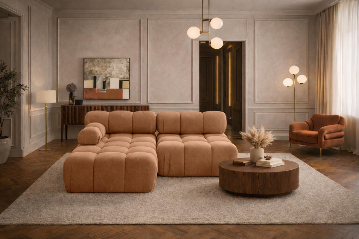 ECKSOFA L-Form Mini II Modular, Veloursstoff Salvador, Dunkelbeige, Links, Selia - Beige, Holz (190/160cm) - Kaiser Möbel