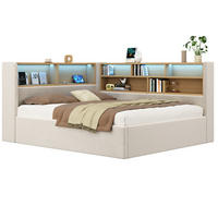 POLSTERBETT 140/190 cm in Beige Samt mit Bettkasten, LED und USB/Type-C - Beige, Holzwerkstoff/Textil (140/190cm) - WISHDOR