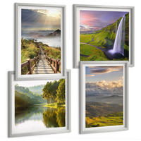 BILDER SET 4er Set - 50x50 cm & 40x60 cm Silberner Rahmen - Berglandschaften Wasserfall - Silberfarben, Kunststoff (50/50cm) - TULUP