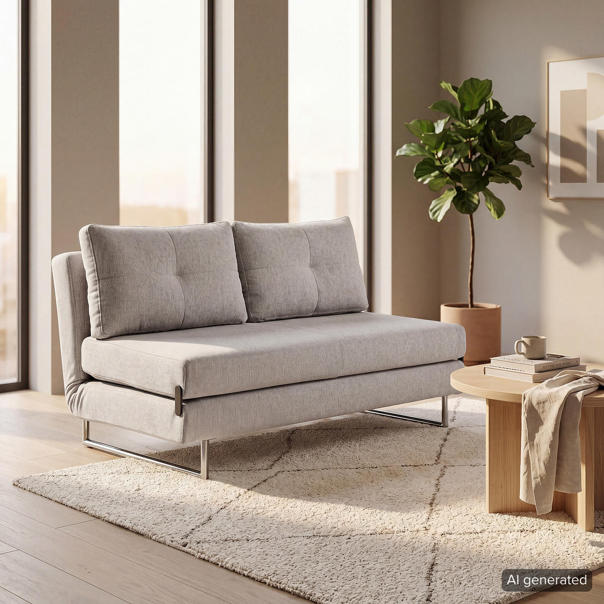 SCHLAFSOFA - Webstoff - Chromfarben/Hellgrau, Textil/Metall (150/85/88cm) - home24