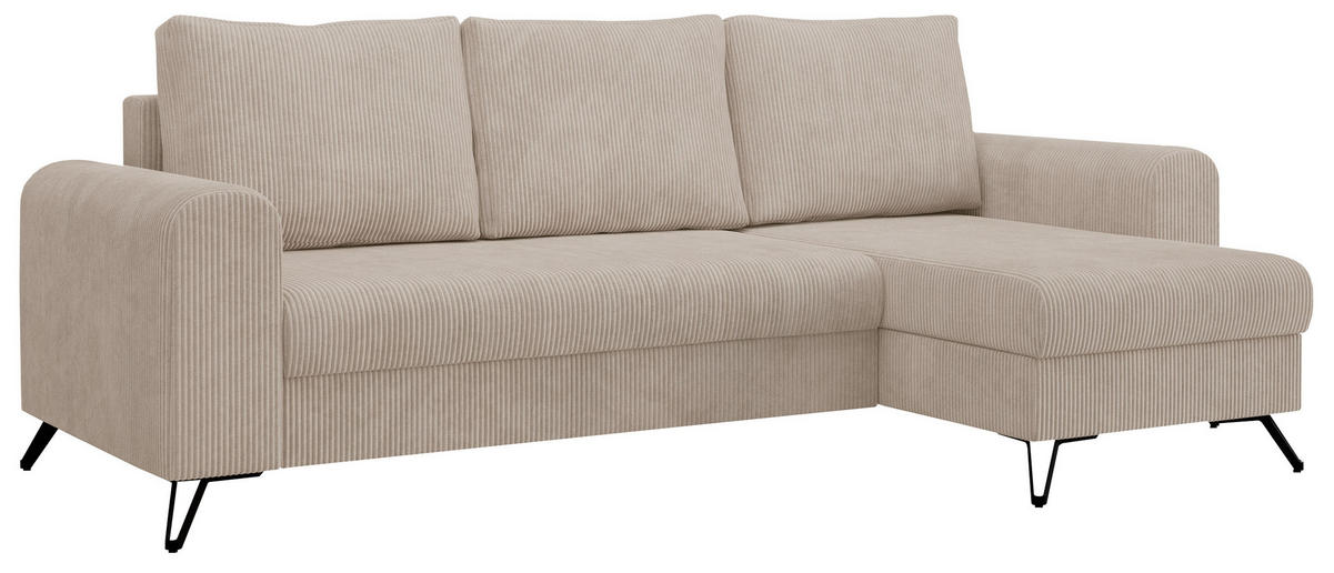 ECKSOFA Hugo Cord Beige - Beige/Schwarz, Textil/Metall (242/140cm) - MKS