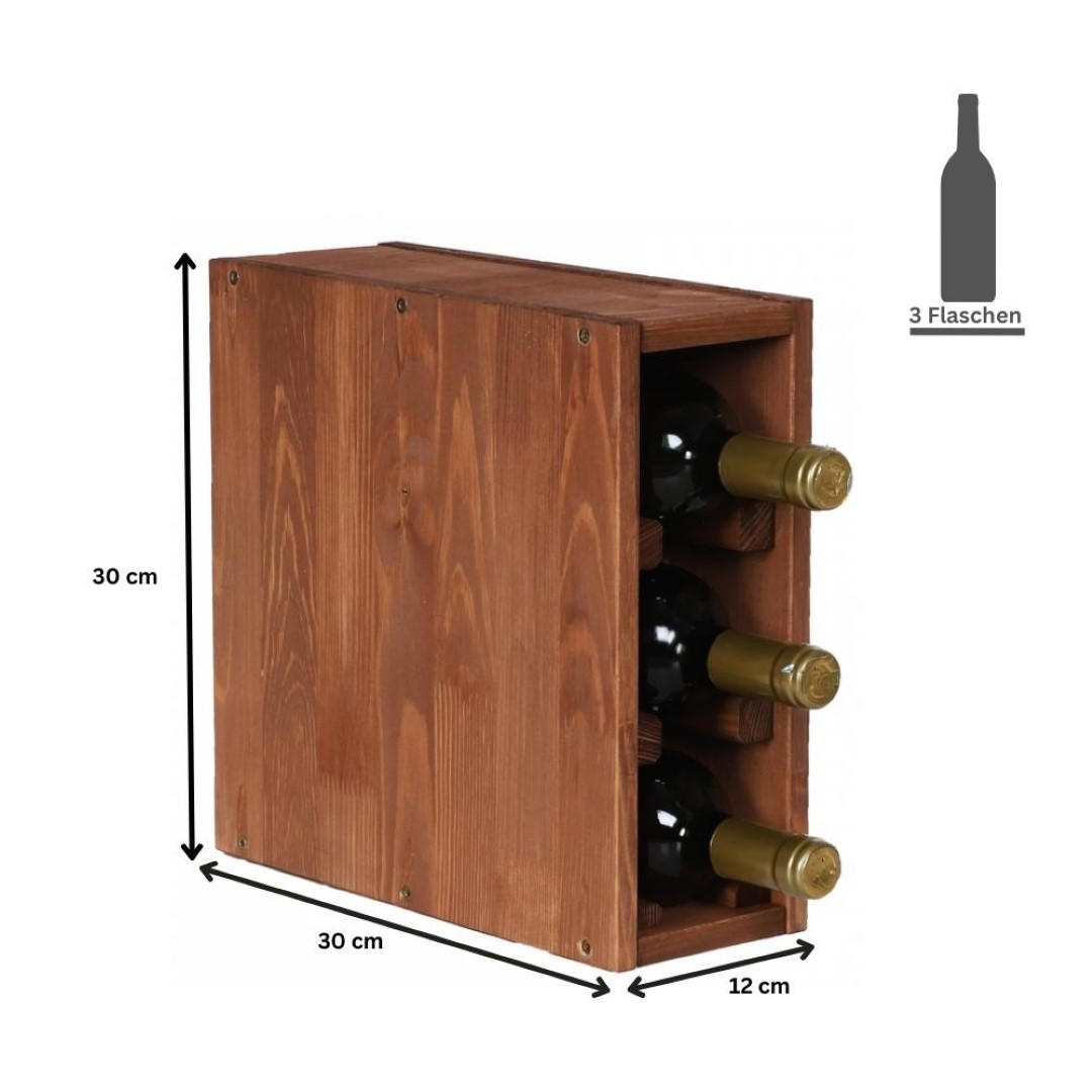 WEINREGAL Vincellar Mod 30x12x30 cm Schmal Modul Für 3 Flaschen Massives Kiefernholz Braun Geölt - Braun, Holz (12/30/30cm) - PROREGAL