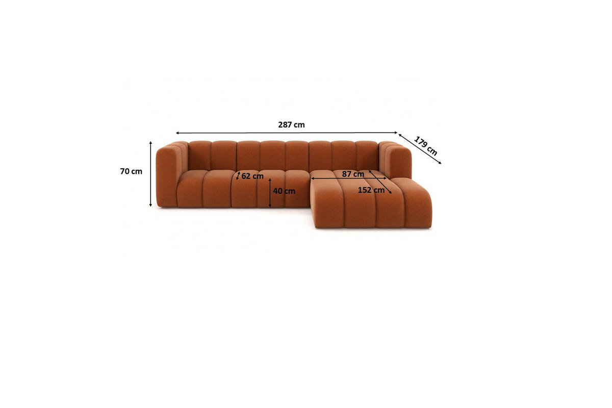 ECKSOFA L-Form Grand L 287 cm, Veloursstoff Salvador, Braun, Rechts - Braun, Holz (287/179cm) - Kaiser Möbel