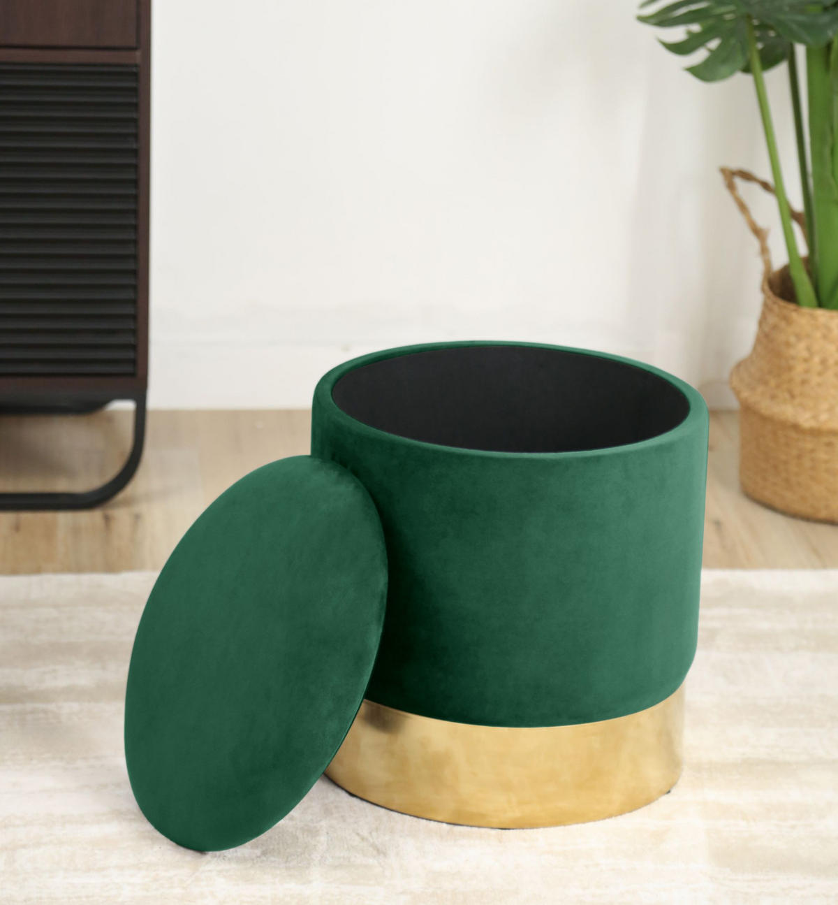 POUF Schwarz 39x39x40 cm - Goldfarben/Schwarz, Textil/Metall (39/40/39cm) - Akord