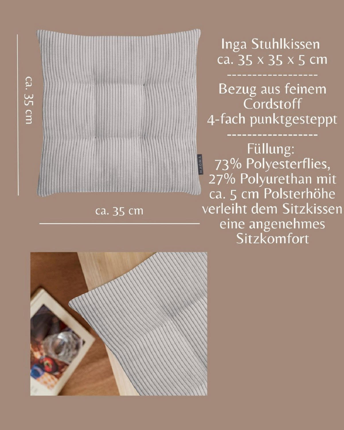 STUHLKISSEN 4er Set Inga - Grau, Textil (35/35/5cm) - Magma Heimtexx