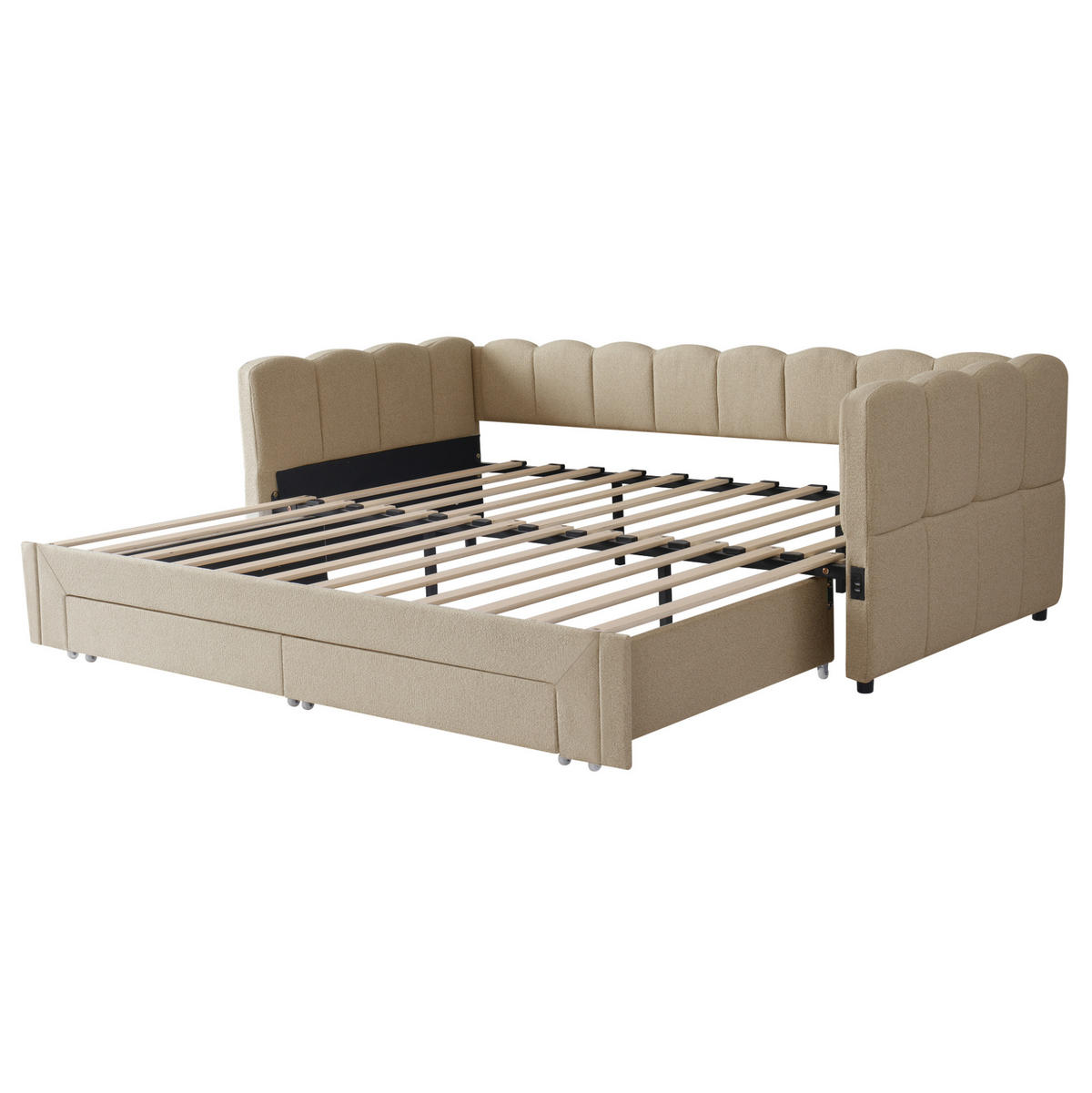 POLSTERBETT 90/180x200 cm Beige aus Chenille mit 2 Schubladen und USB - Beige, Textil (90/200cm) - Flora Grace