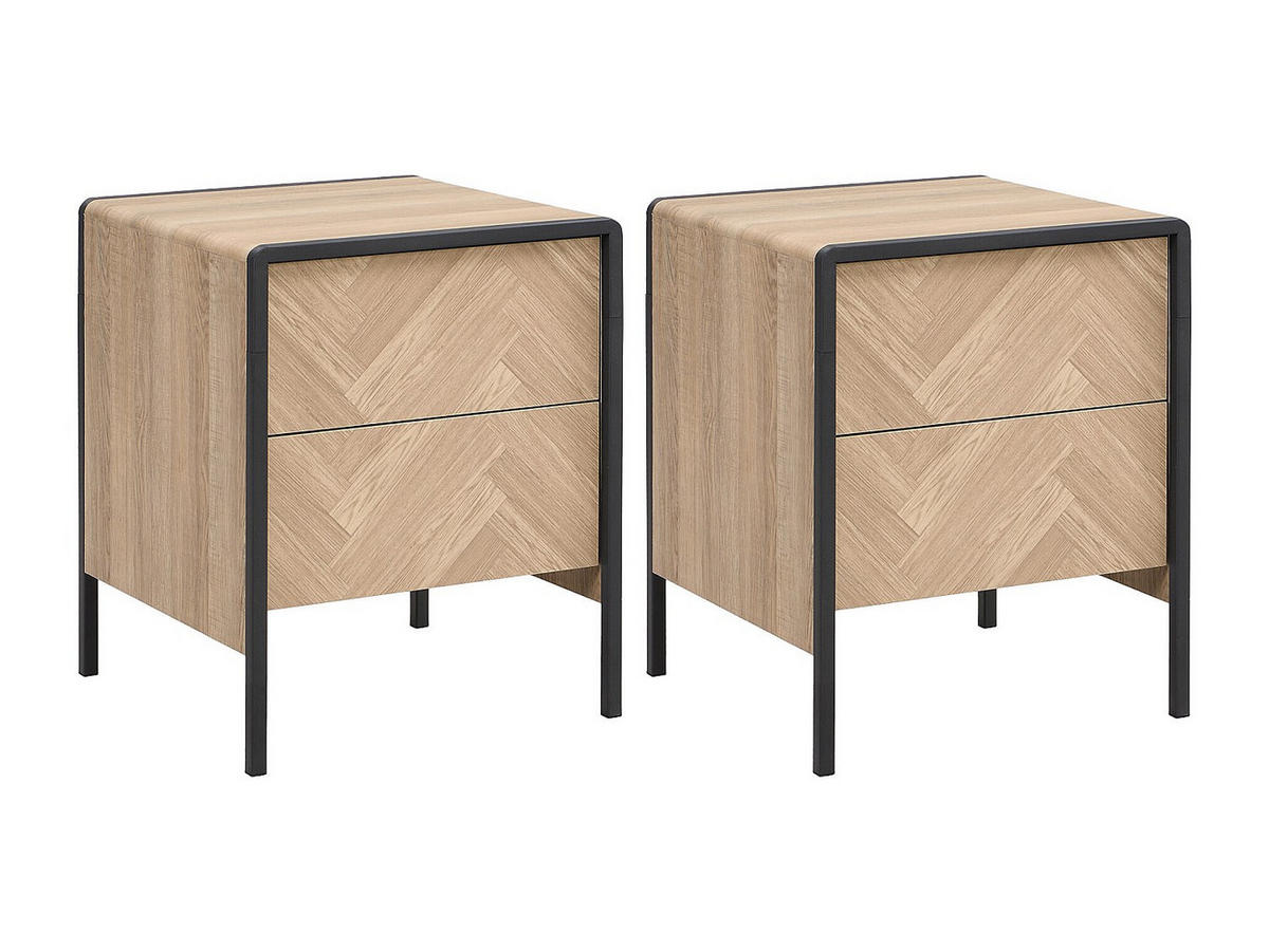 NACHTTISCH - 40 cmcm x 40 cmcm - Holz, Platte - Schwarz, Naturfarben Hell - TUMACO - Schwarz, Holz (40/50/40cm) - Vente-Unique