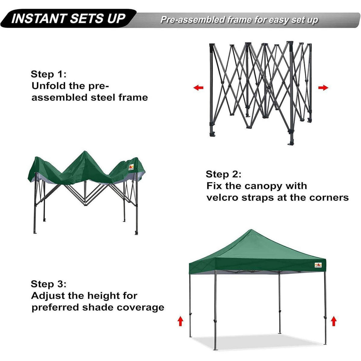 PAVILLON Pop-Up 2,5 x 2,5 M Dunkelgrün Wasserdicht - Olivgrün, Textil (250/210/250cm)
