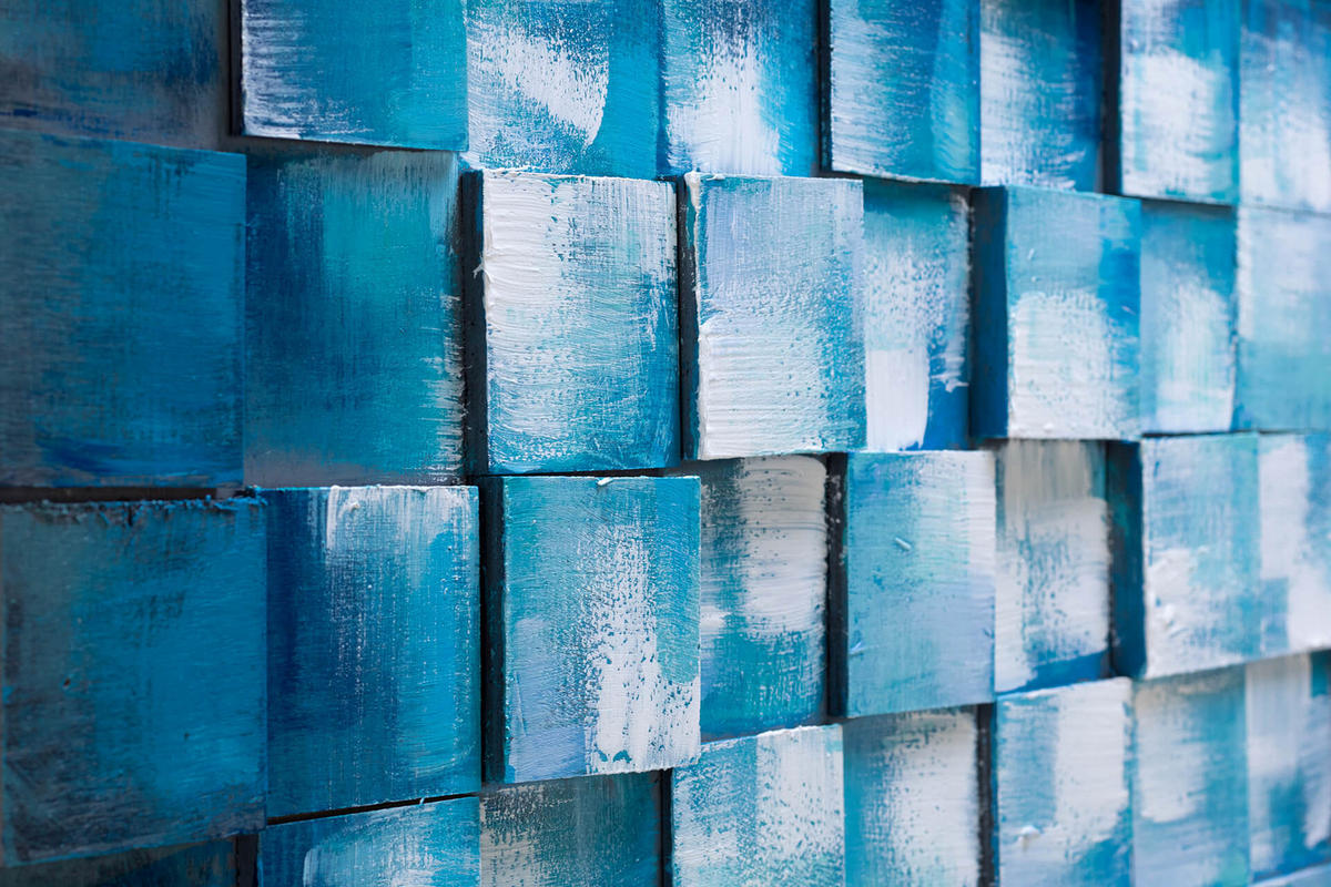 HOLZBILD Blau 90/60 cm - Blau/Weiß, Holz (4.5/60cm) - KUNSTLOFT