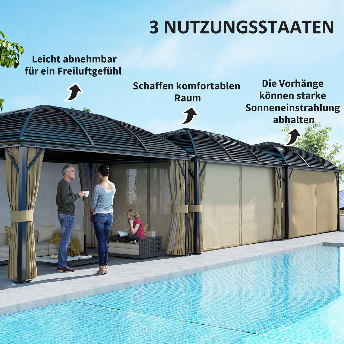PAVILLON mit Hardtop 4x3 m - Braun, Metall (298/280/398cm) - Outsunny