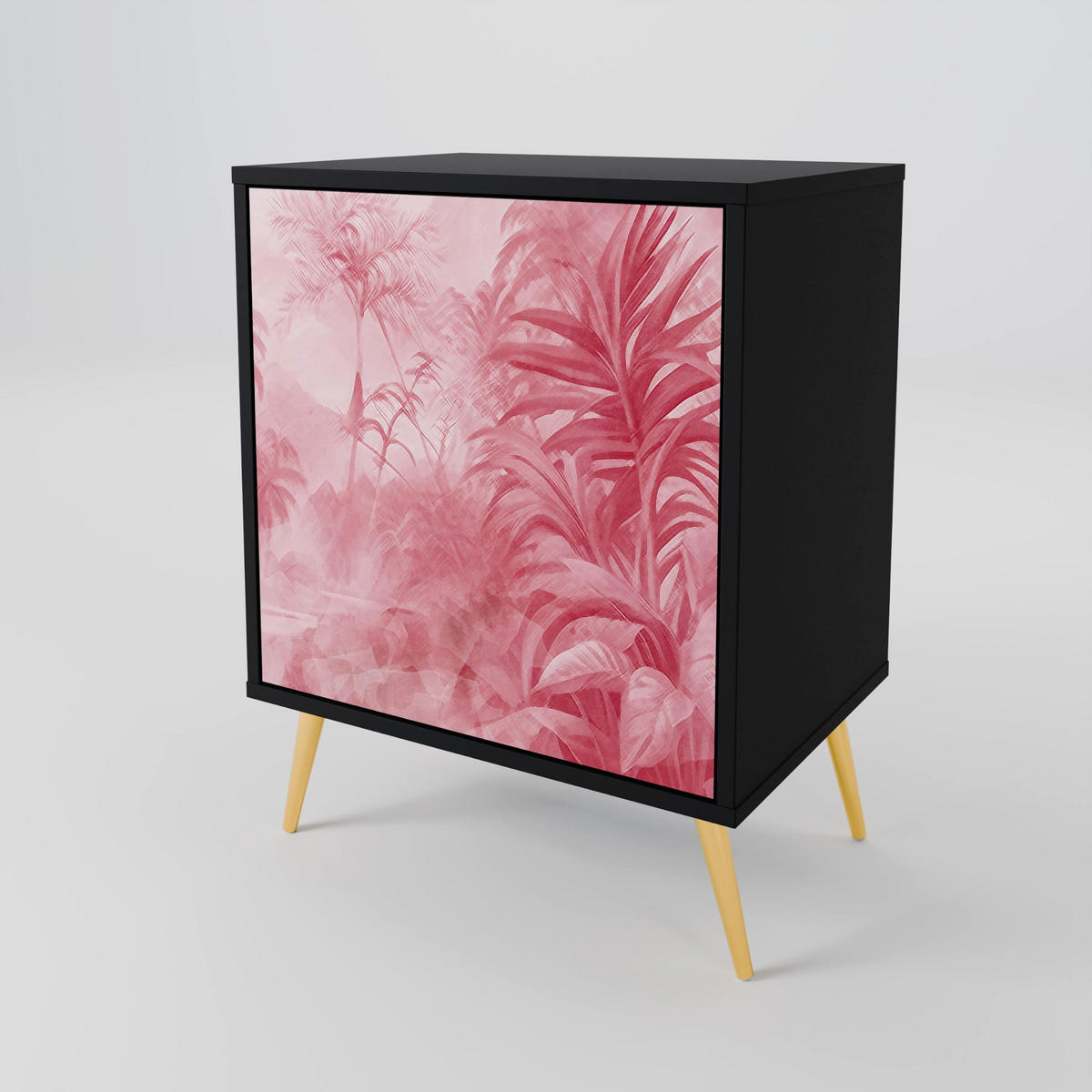 SIDEBOARD SWEET TROPICS, Schwarz, 57,5x42x70,5 cm, Schwarze Metall-Sternfüße - Multicolor/Schwarz, Holzwerkstoff/Metall (57.5/70.5/42cm) - SpaceRebels