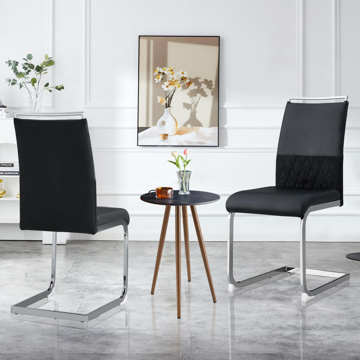 AKZENTSTUHL 2er Set mit Kunstleder- und Leinenbezug, komfortabler pflegeleichter stabiler Ess- und Küchenstuhl, schwarz - Schwarz, Kunststoff (48/95/42cm) - Luhomfu