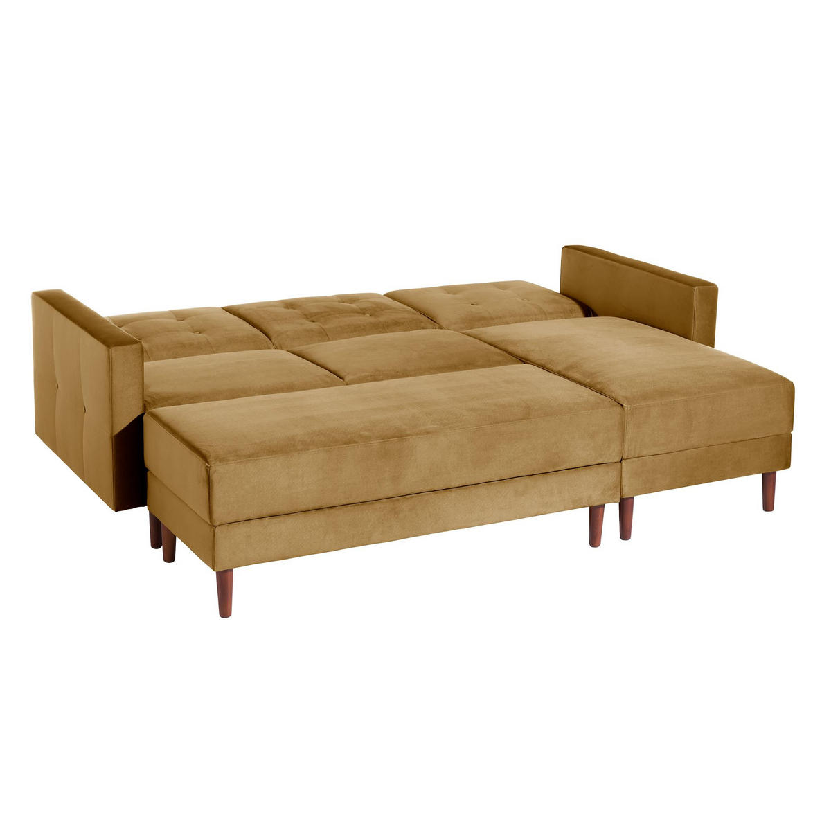 FUNKTIONSSOFA mit Hocker Katunia Samtvelours mais - Currygelb, Kunststoff (222/92/144cm) - 58aufmkessel