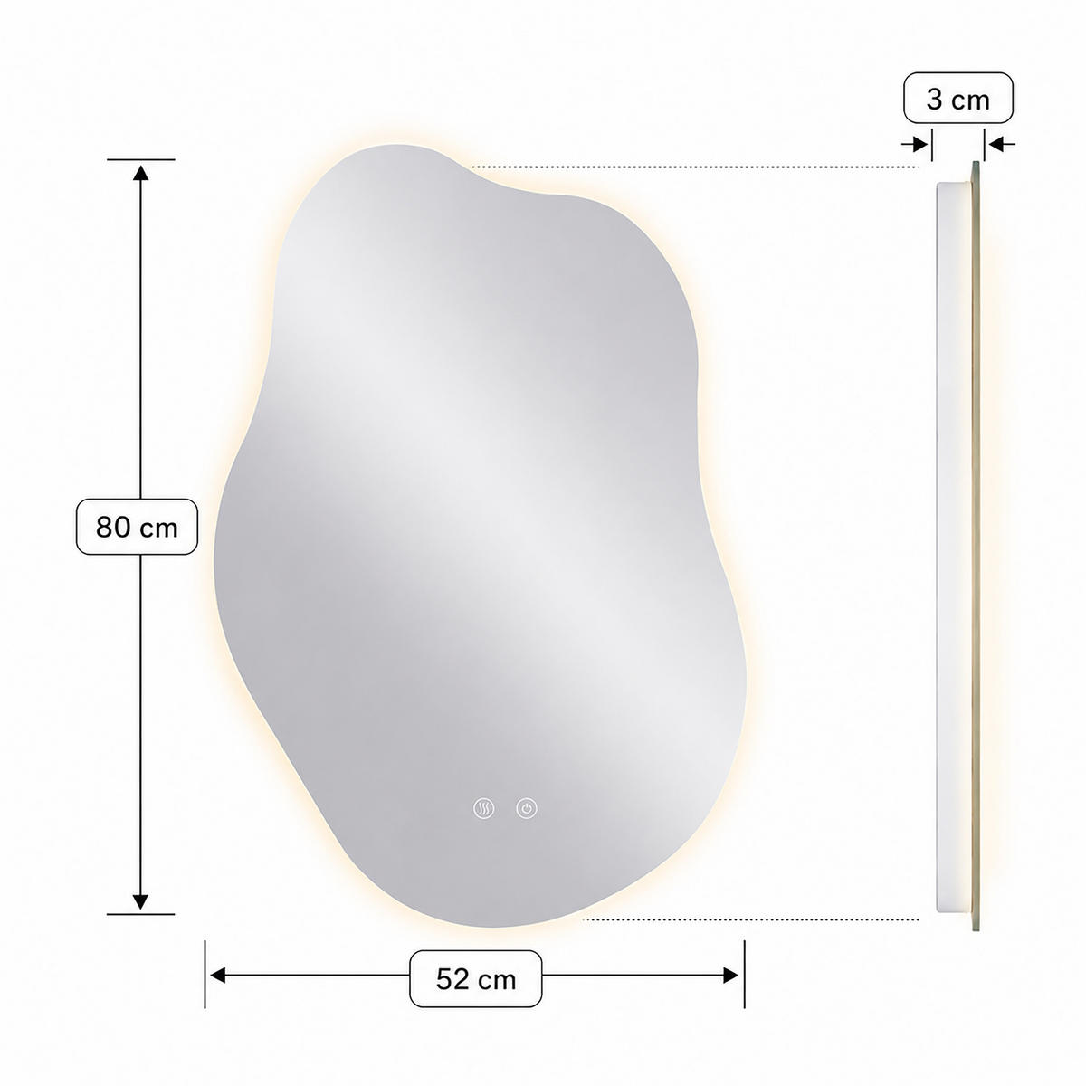 BADSPIEGEL Silber LED Anti-Beschlag Touch 80x52 cm - Transparent, Glas/Kunststoff (52/80/3cm) - Relaxdays