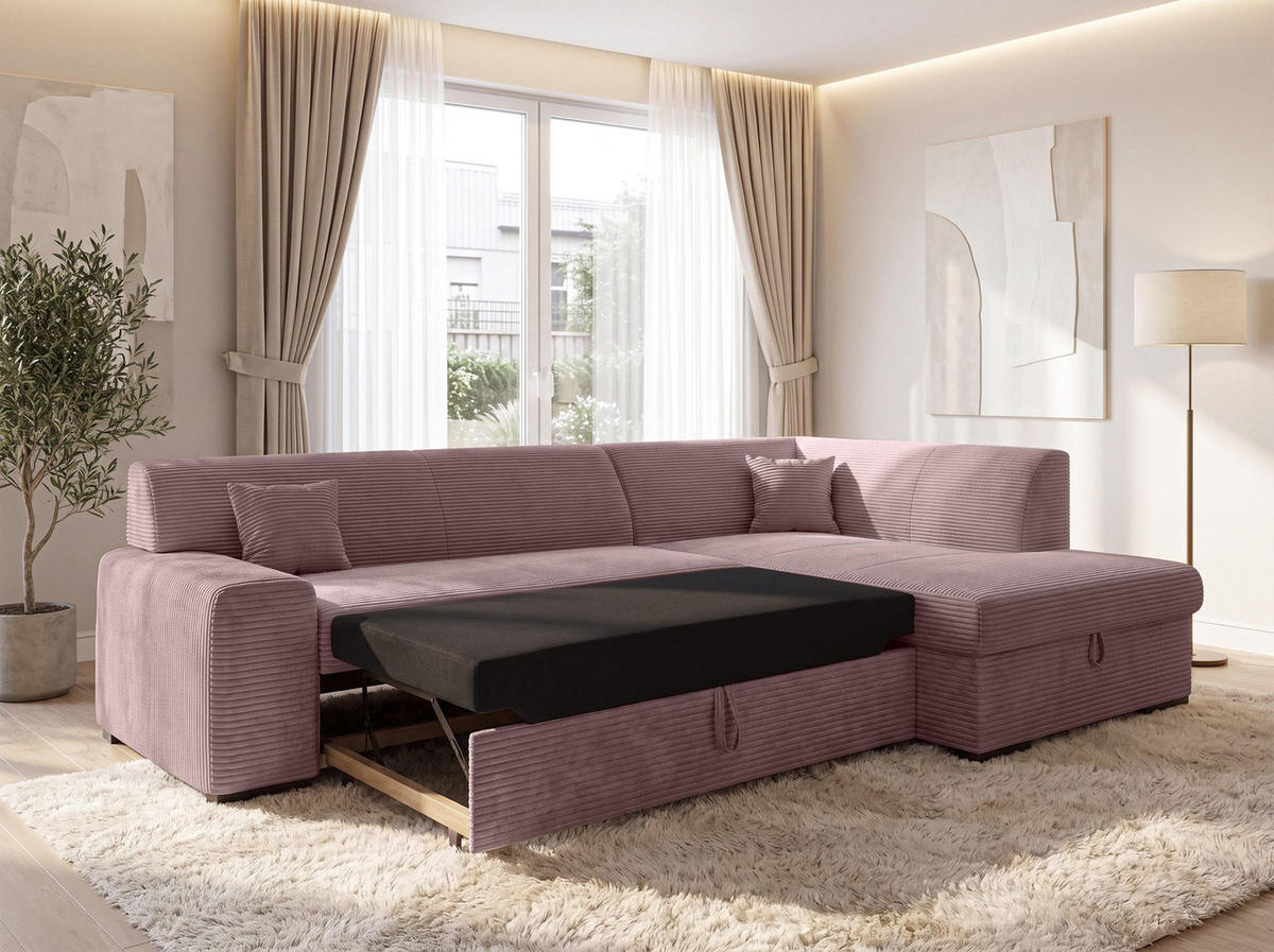 ECKSOFA L Form Minosa Rosa 260/175/71 cm Rechts mit Schlaffunktion - Pink/Schwarz, Kunststoff/Textil (175/260cm) - AX Living