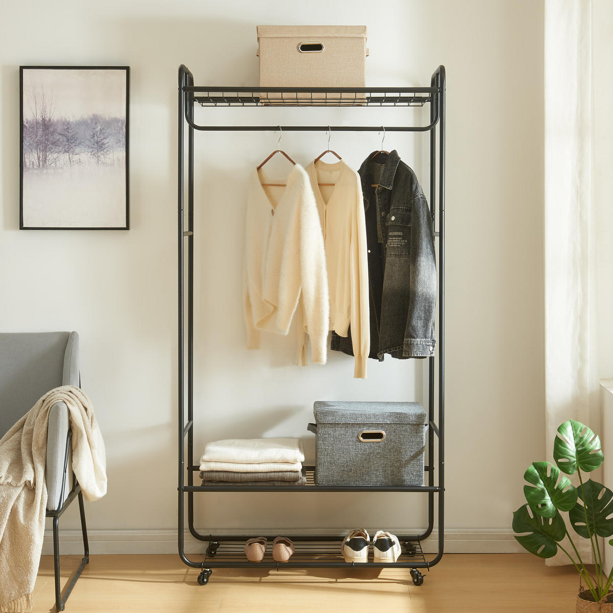 ROLLGARDEROBE Vestvågøy - Schwarz, Metall (90/176/40cm) - [en.casa]