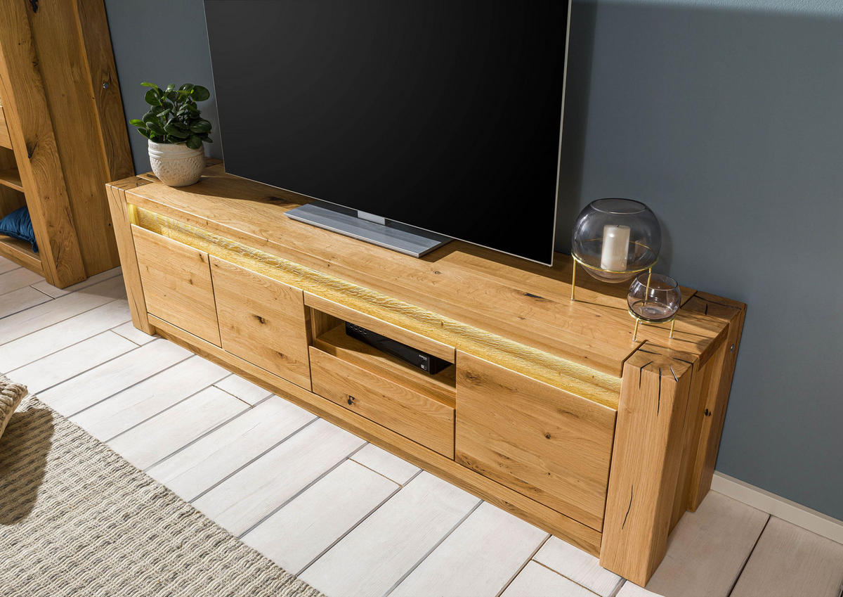 TV-BOARD Wildeiche 193x40x53 natur geölt KENT #133 - Naturfarben, Holz (193/53/40cm) - Massivmoebel24