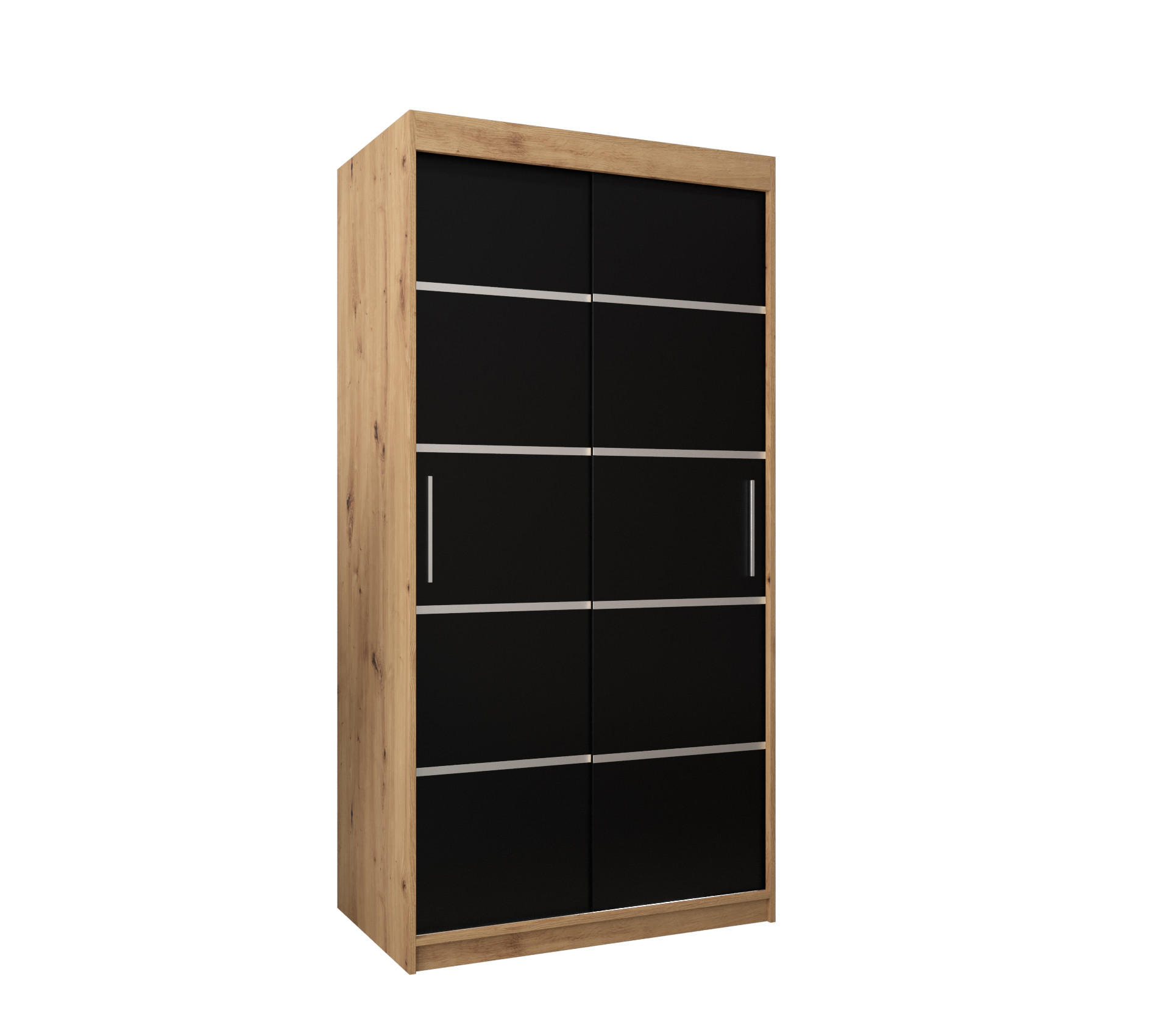 Abiks Möbel Schwebetürenschrank Eiche Artisan, Schwarz, Silber 100x200x62 cm