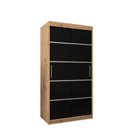 SCHWEBETÜRENSCHRANK 200/100/62 2-türig - Silberfarben/Schwarz, Holz/Kunststoff (100/200/62cm) - Abiks Möbel