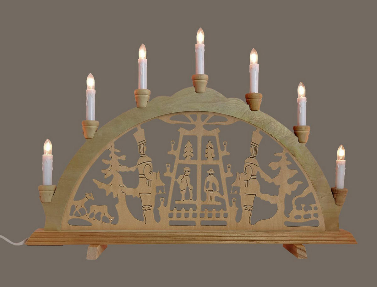 SCHWIBBOGEN Pyramide Bergmänner 7-flammig - Multicolor, Holz (0.1/1/0.1cm) - Dekoteam24