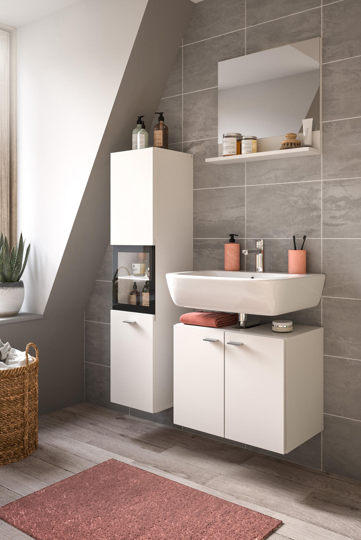 BADMÖBEL-SET weiß 3-teilig 100 cm, Kombination hängend oder stehend - Weiß, Glas/Holzwerkstoff (102/186/33cm) - Inn.Furn