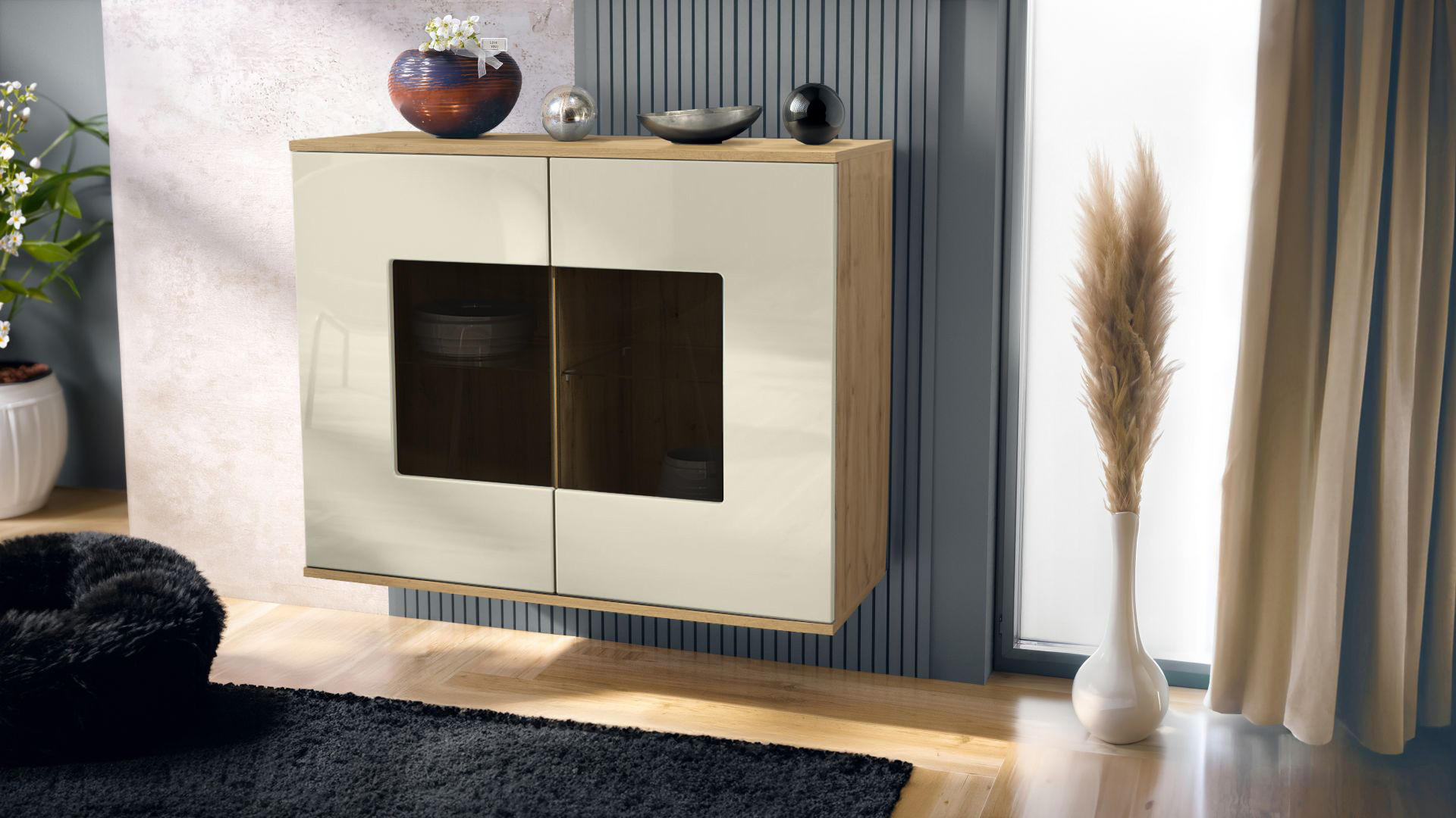 KOMMODE Grömitz Creme Hochglanz - Creme, Holzwerkstoff (92.5/73.5/35cm) - Vladon