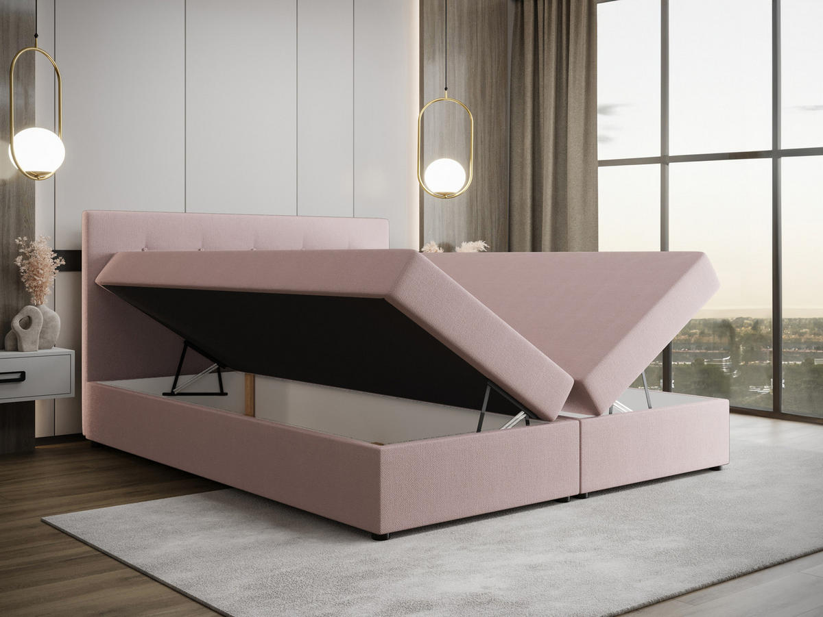 BOXBETT FADO 22 mit Matratze H3, Bonell und Topper 180x200 Cosmic 14 - Pink, Holz/Textil (180/200cm) - Bedante